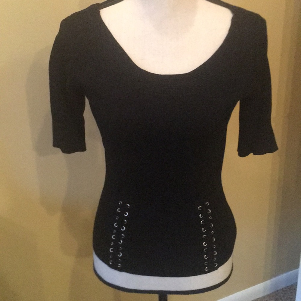 Black Cache Knit Scoop Neck Sweeter